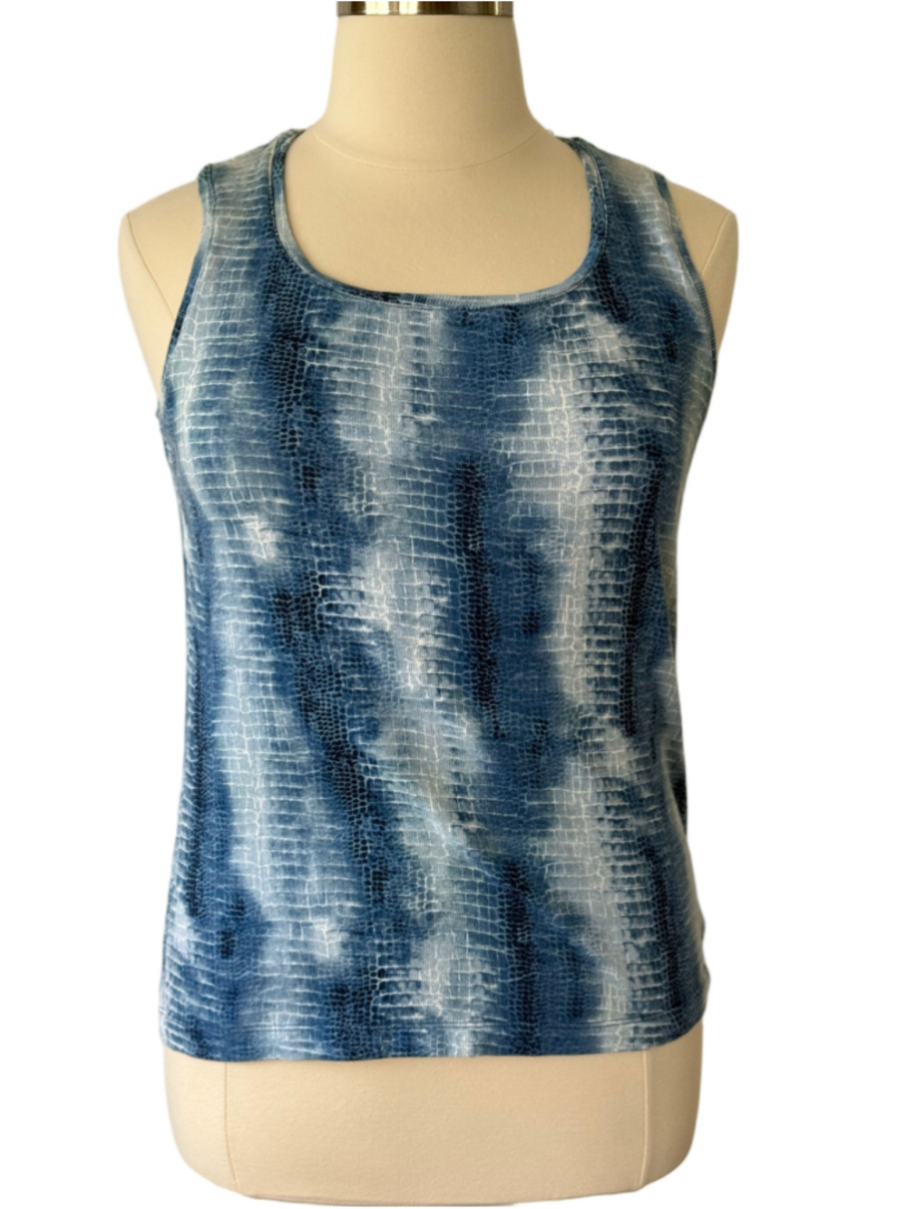 Women's Chico's Tank Top Size 16W Blue White Tie Dye Ribbed Knit (Chico's 3)
